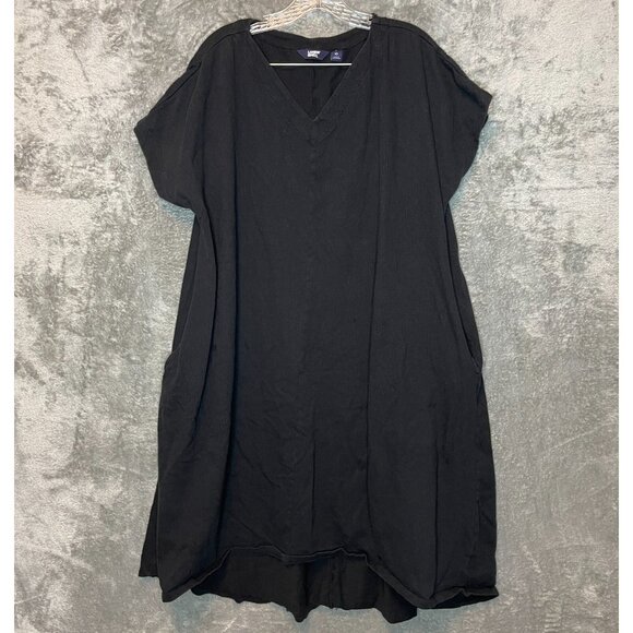 Lands End Women Beachy Travel Gauze Relaxed A Line V Neck Black Midi Dress XL - Picture 1 of 13